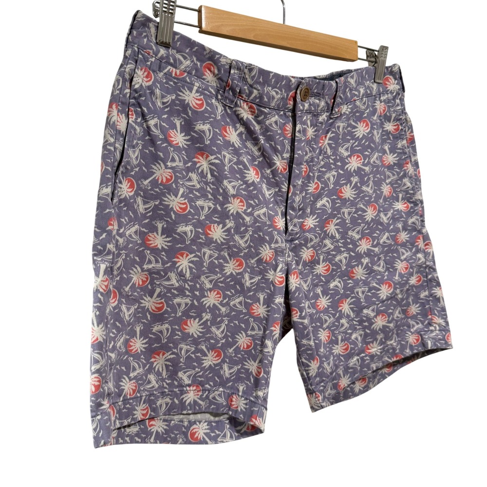 J.Crew Stanton Mens Purple Tropical Palm Tree Sailboat Chino Shorts 34